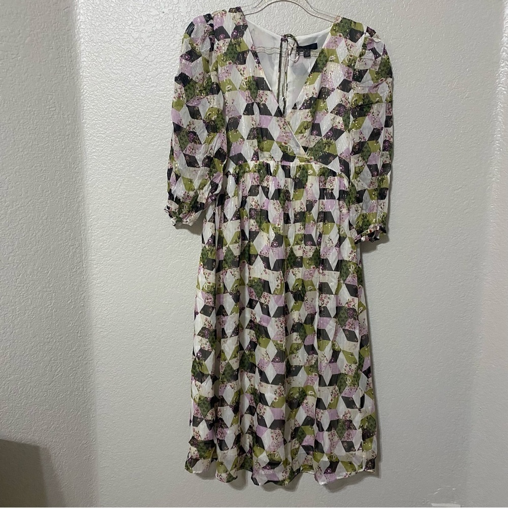 J.CREW Lurex Chiffon Lined Midi Dress in Patchwork Print